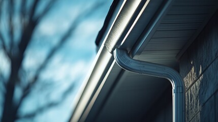 Gutter installer sealing downspouts on a residential roof. Featuring water management and construction expertise