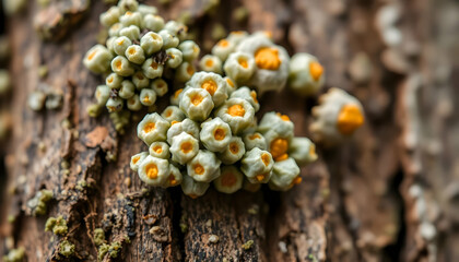 Clustered Fungi On Tree Bark