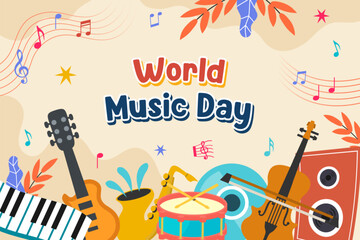 Flat background for world music day celebration