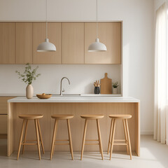 Minimalist Scandinavian Kitchen Interior with Wooden Accents and Natural Light