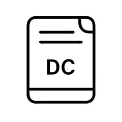 File organization icon illustration with document labeled "DC" on a white background, systematic design 