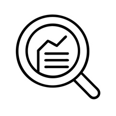 Project overview icon illustration with magnifying glass and report on a white background, analytical design