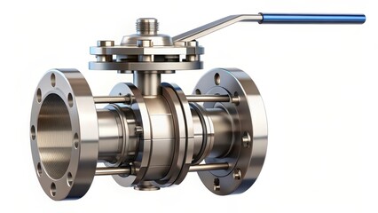 A cross-sectional view of a ball valve with a cylindrical body and a round handle, showing its internal mechanisms and highlighting the valve's functionality , cylinder, machinery