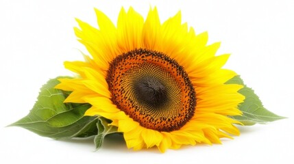 Obraz premium Bright single sunflower with vibrant yellow petals and dark brown center isolated on clean white background, showcasing natural beauty, floral symmetry, and botanical elegance in high detail.