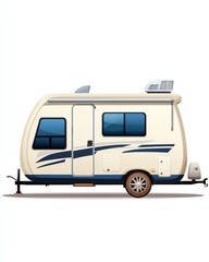 a camping trailer clipart, recreational vehicle element, cartoon vector, soft colors, isolated on white background