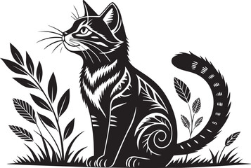 International Cat day, National Cat Day, clip art, line art, silhouette art, Image, illustration, using solid black color and white background