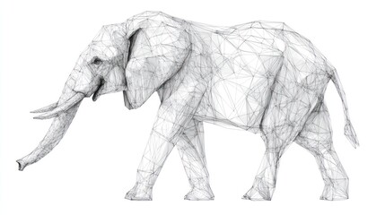 Obraz premium Wireframe elephant walking, isolated white background, digital art, logo design