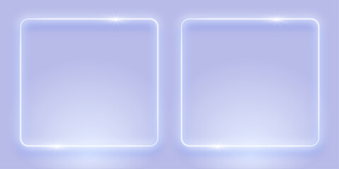 Abstract background with neon lights of vibrant colors glowing perpendicular lines on shiny reflecting background. Vector 3d render, square glowing in the bright wall, white neon light frame