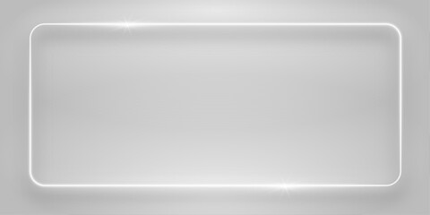 Abstract background with neon lights of vibrant colors glowing perpendicular lines on shiny reflecting background. Vector 3d render, square glowing in the bright wall, white neon light frame