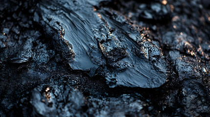 Naklejka premium Close-up view of dark, glossy surface texture resembling volcanic rock, with intricate patterns and details