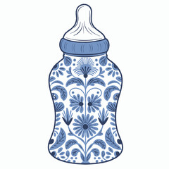 Floral Patterned Baby Bottle on White Background
