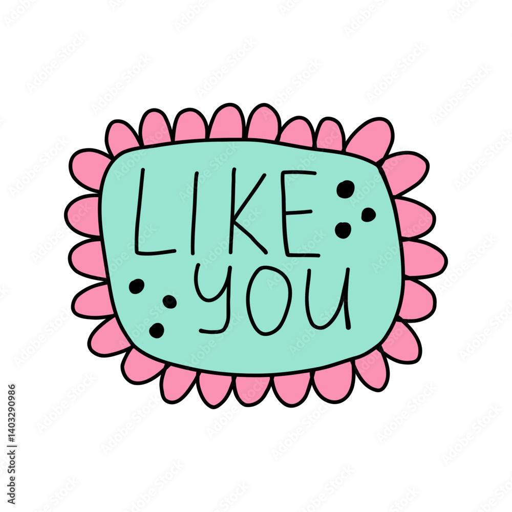 Fototapete valentines ribbon with like you message in doodle style. hand drawn cute ribbon with like you text i