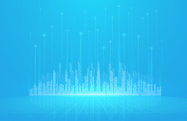 Smart city digital background. Building Technology, Futuristic Architecture.