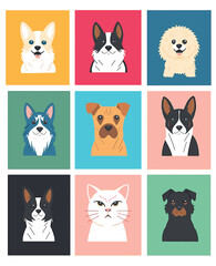 Fototapeta premium Colorful Illustrated Portraits of Various Dogs