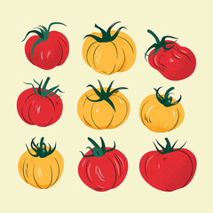 Vibrant Red and Yellow Tomatoes in Grid Arrangement