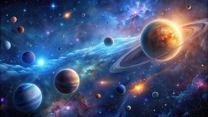 Obraz premium Starry Night Sky with Galaxies and Planets, night sky, cosmic, night sky, cosmic, stars,galaxy, cosmos