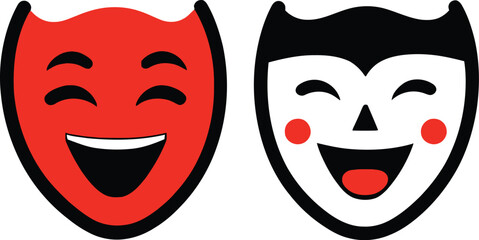  Theater Mask Vector Illustration – Classic Comedy and Drama Symbol in Bold Red and White