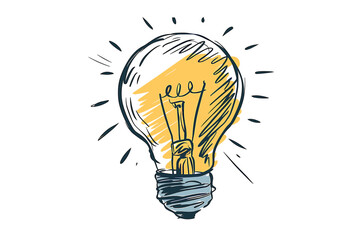 Hand-Drawn Light Bulb Emitting Glowing Yellow Light
