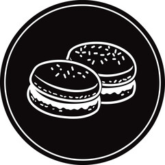 Black and White Macaron Vector Illustration – Minimalist Dessert Design for Bakery and Food Graphics