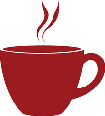 Title: Red Silhouette Coffee Cup Vector Illustration with Rising Steam – Minimalist Hot Beverage Design for Cafes and Digital Use