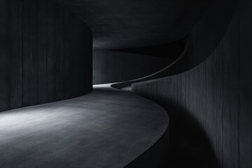 Obraz premium A Curved Concrete Corridor with Soft Light and Minimalist Design
