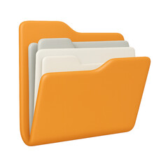  A 3D icon of an orange folder containing multiple tabs in light gray and white. It is used to symbolize file organization, document storage, and categorization.