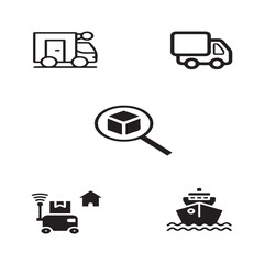 Set of 5 outline logistic and with floral transport, shipment silhouette editable vector isolated 