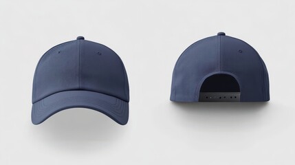 Blue baseball cap in angles view front and back. Mockup baseball cap for your design.