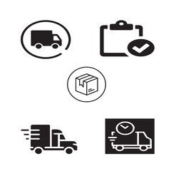 Obraz premium Set of 5 outline logistic and with floral transport, shipment silhouette editable vector isolated 