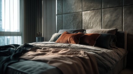 Cozy bedroom with a view. Serene, stylish.
