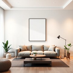 Modern living room with large window and minimal design in a bright apartment