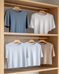 Organized Closet with Pastel T-Shirts Arranged Neatly