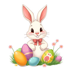 Obraz premium easter bunny with easter eggs isolated in white