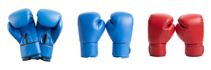Boxing gloves in blue and red colors, showcasing different styles and designs, perfect for training or competition