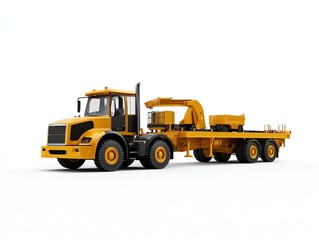 Heavyduty multiaxle trailer hauling construction machinery, equipment transport, 3D illustration