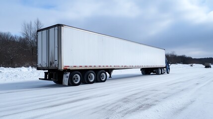 Long trailer in snowy conditions, cold weather freight movement