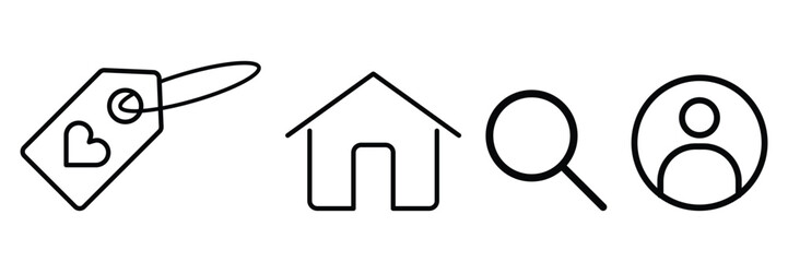 Online shopping icon set. Outlined making purchases, home, search, profile favorites sign and symbol vector illustration.