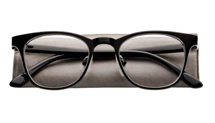   Sleek Black-Rimmed Eyeglasses Folded on Clean White Background