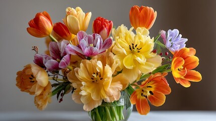 Vibrant tulip bouquet in glass vase