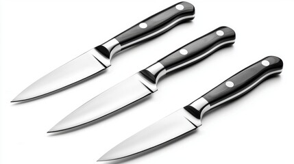 Fototapeta premium Three knives are shown on a white background