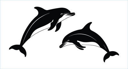 Fototapeta premium Jumping dolphin silhouettes vector art, dolphin silhouettes vector 