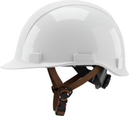 White Hard Hat Safety Helmet with Brown Chin Strap Construction Work Gear