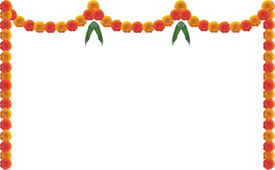 Festive frame made of red and yellow flowers with leafs