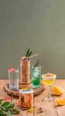 Exotic Cocktails Collection on Wooden Table