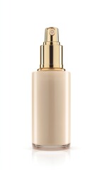Foundation Bottle with Gold Pump on White Background for Beauty Product