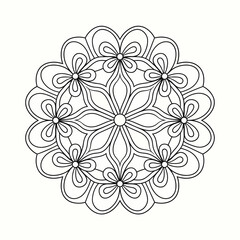 An Illustration of a Symmetrical Mandala Design with Bold Black Borders, Ideal for Meditation and Relaxation
