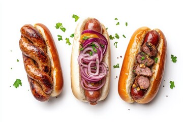 German bratwurst sausage combo isolated with white background