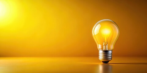 A bright light bulb on a vibrant yellow background with soft focus and warm lighting effects