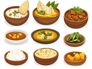 Indian thali meal set isolated with white background