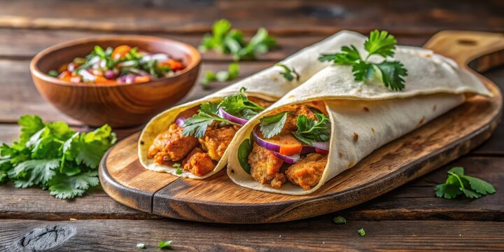 Crispy chicken kati roll with spicy filling wrapped in soft flatbread